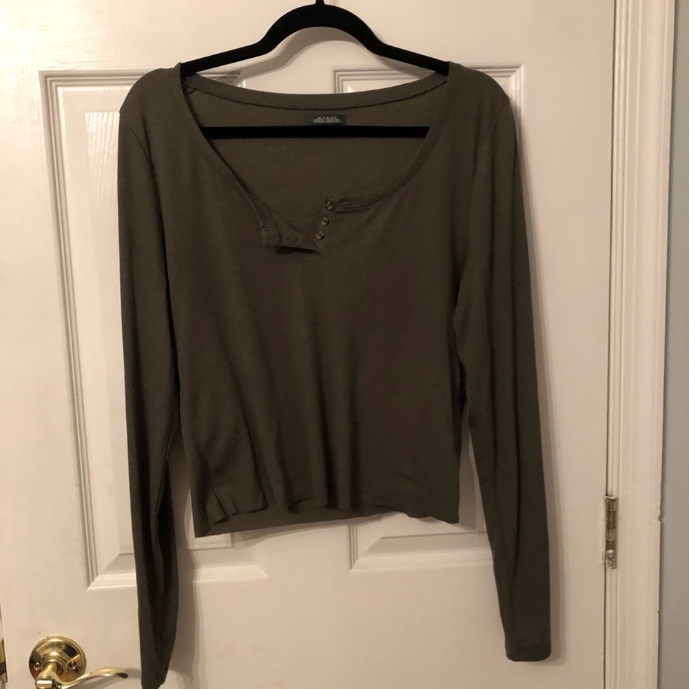 Dark green slight crop top long sleeve